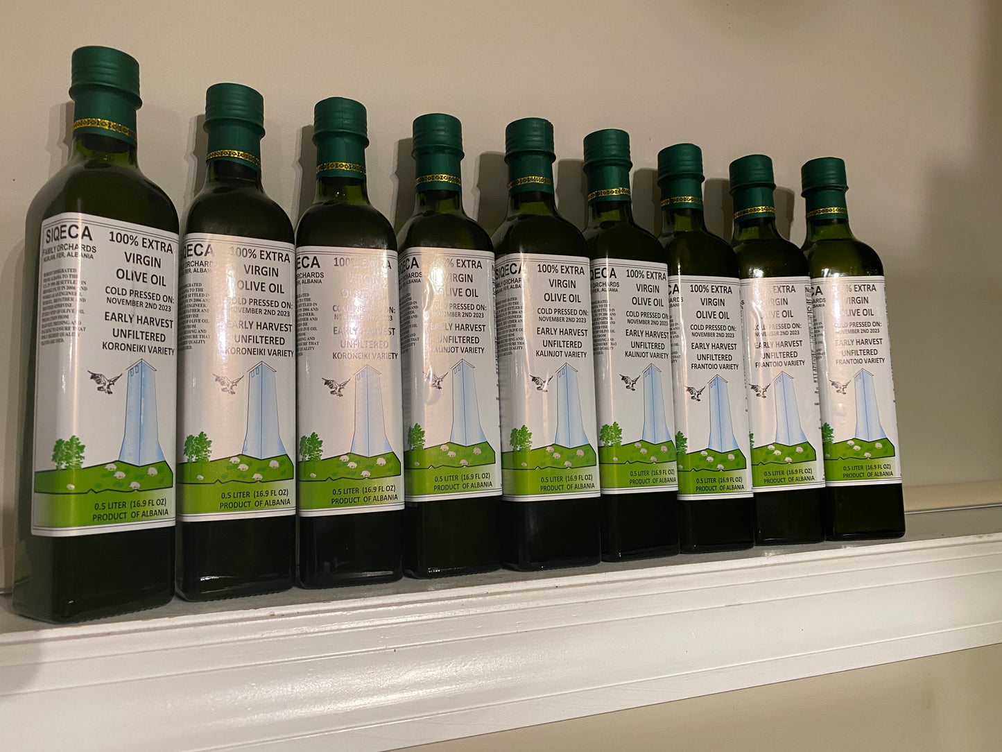 9  bottles of 500 ML 100% Natural Extra Virgin Olive Oil Unfiltered  Early Harvest-SPECIAL