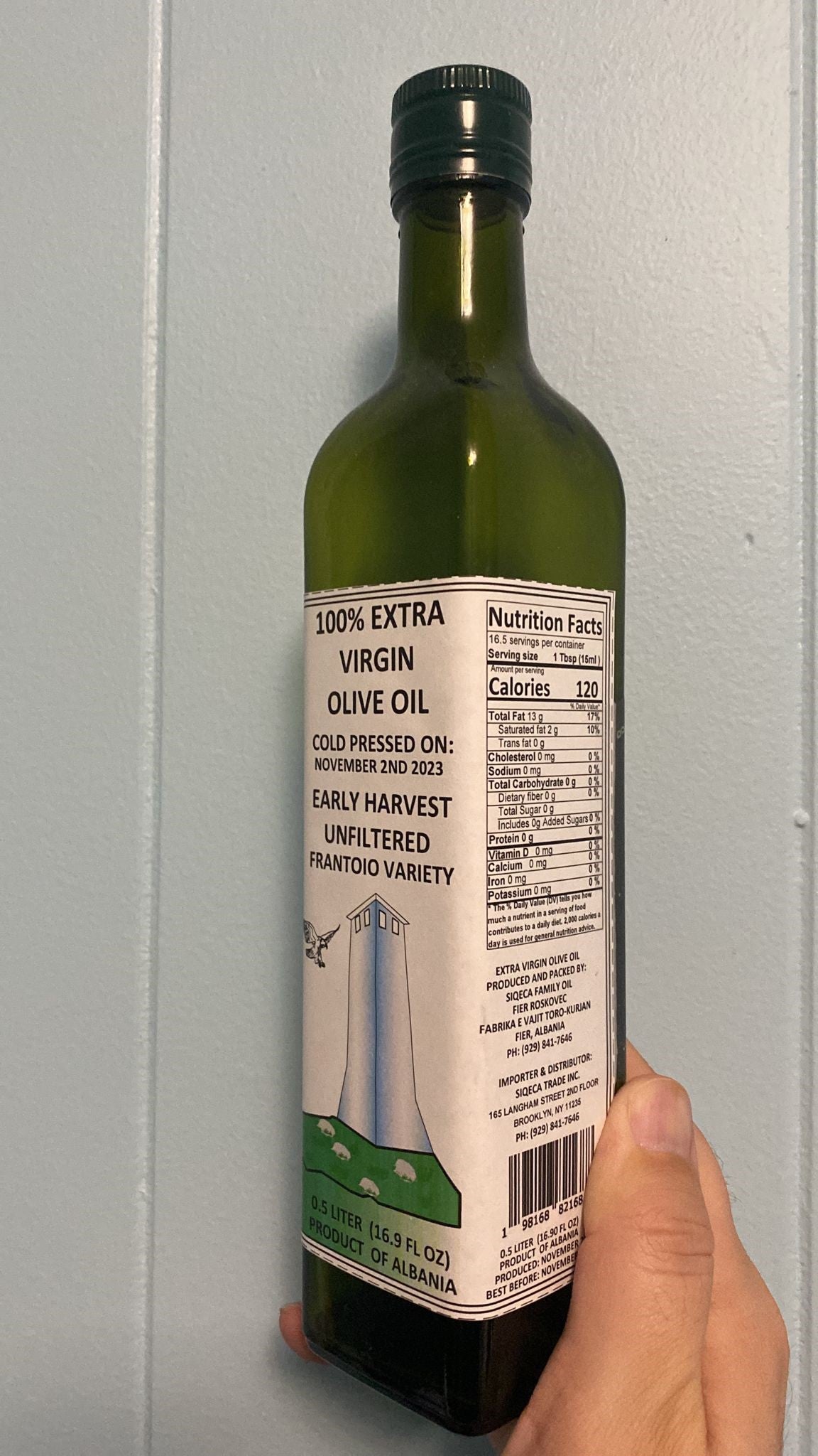 500 ML 100% Natural Extra Virgin Olive Oil Unfiltered Frantoio Early Harvest